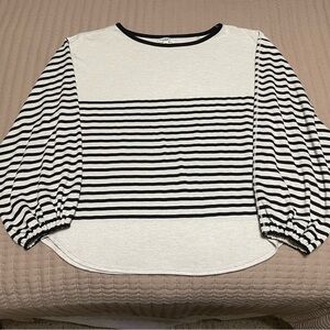 Max Studio Striped Cinched Sleeve Shirt